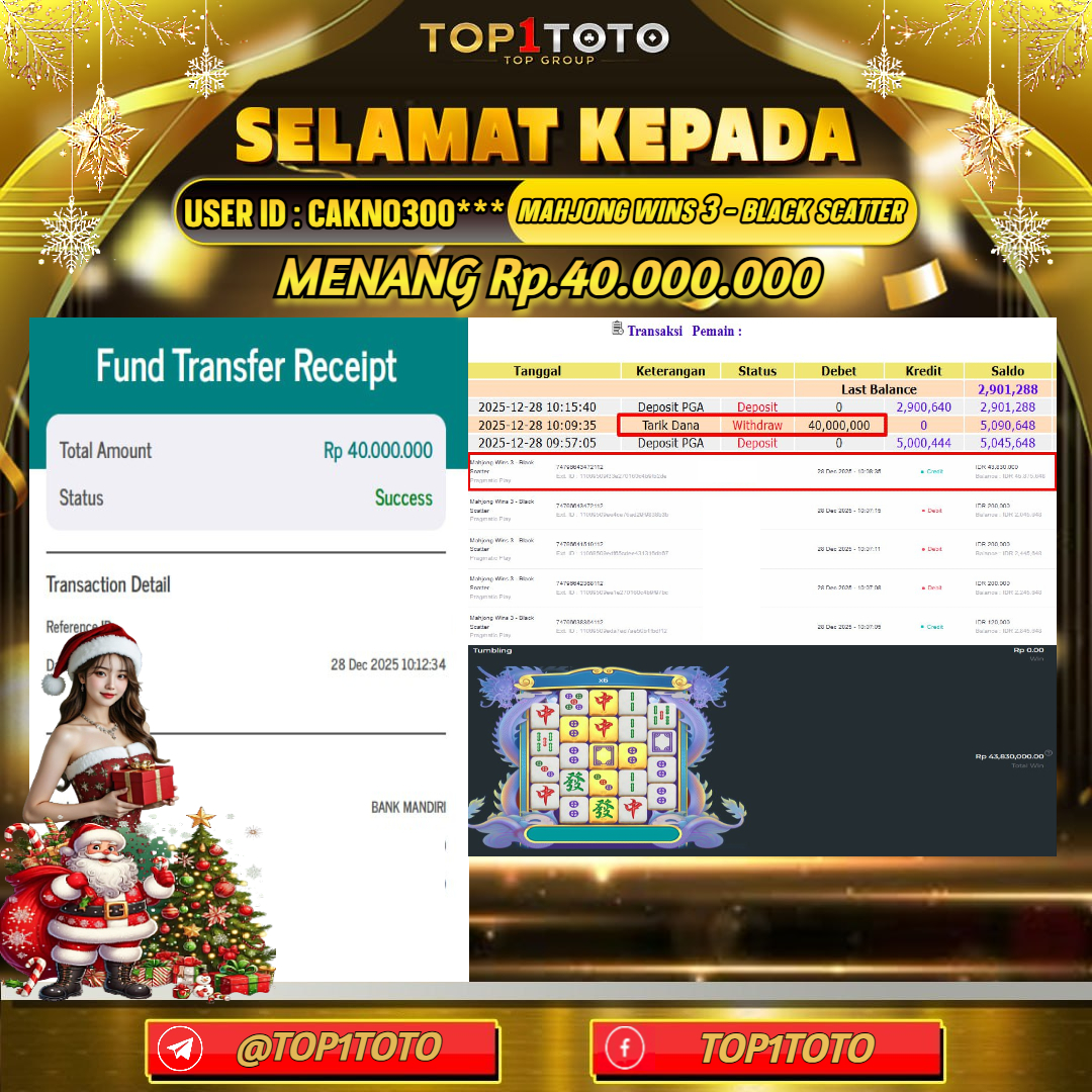 TOP1TOTO JACKPOT SLOT MAHJONG WINS 3 - BLACK SCATTER Rp 40.000.000 - LUNAS USER ID : CAKNO300***